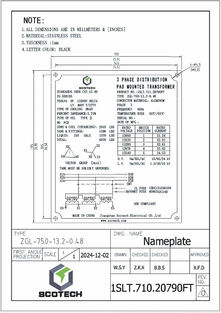 750 kVA loop feed pad mounted transformer nameplate 750 kVA loop feed pad mounted transformer nameplate